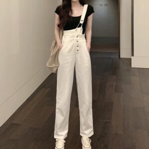 One-shoulder Denim Overalls