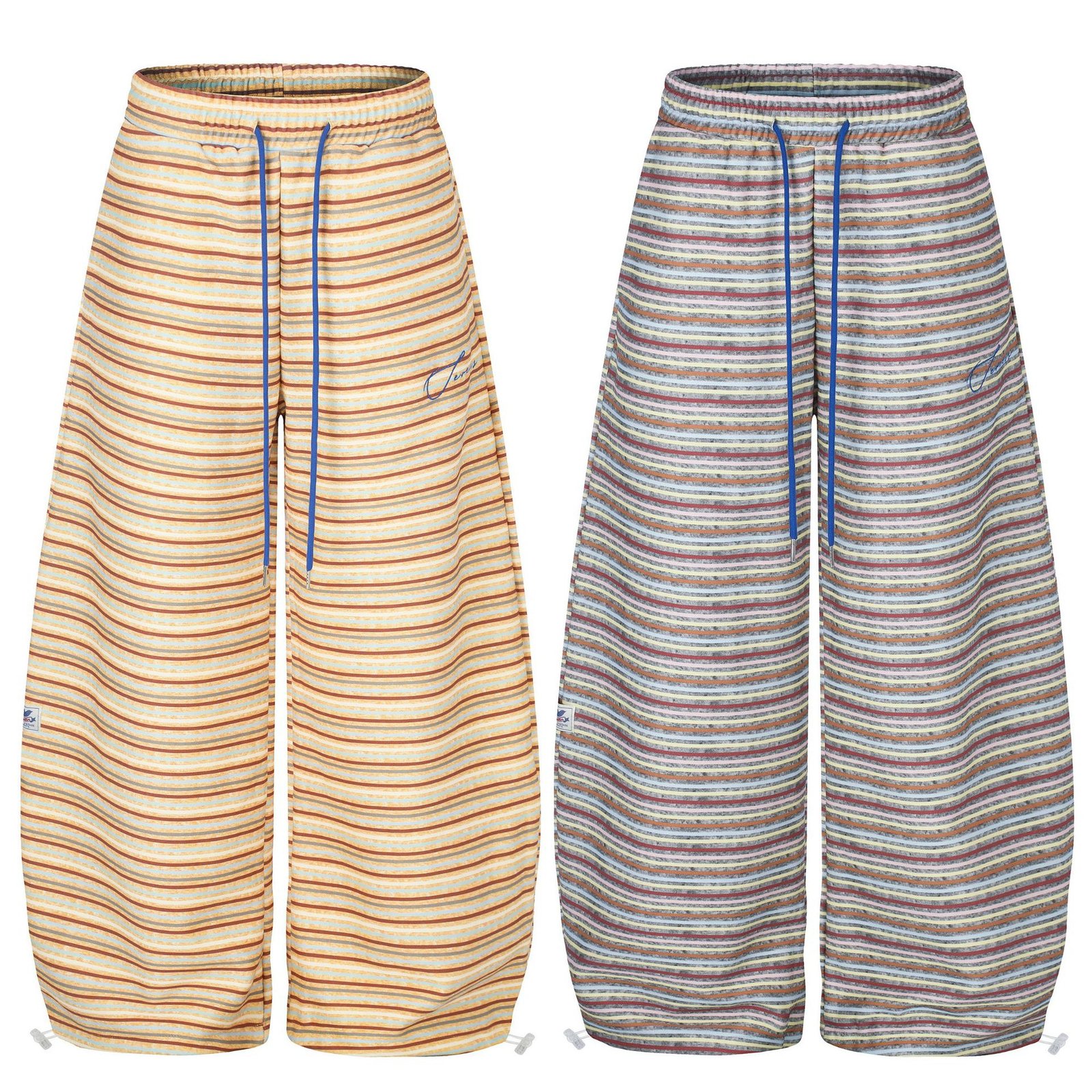 Contrast Stripe Curved Leg Sweatpants with Elastic Drawstring Waist Unisex Wide Leg Tapered Track Pants - Image 4