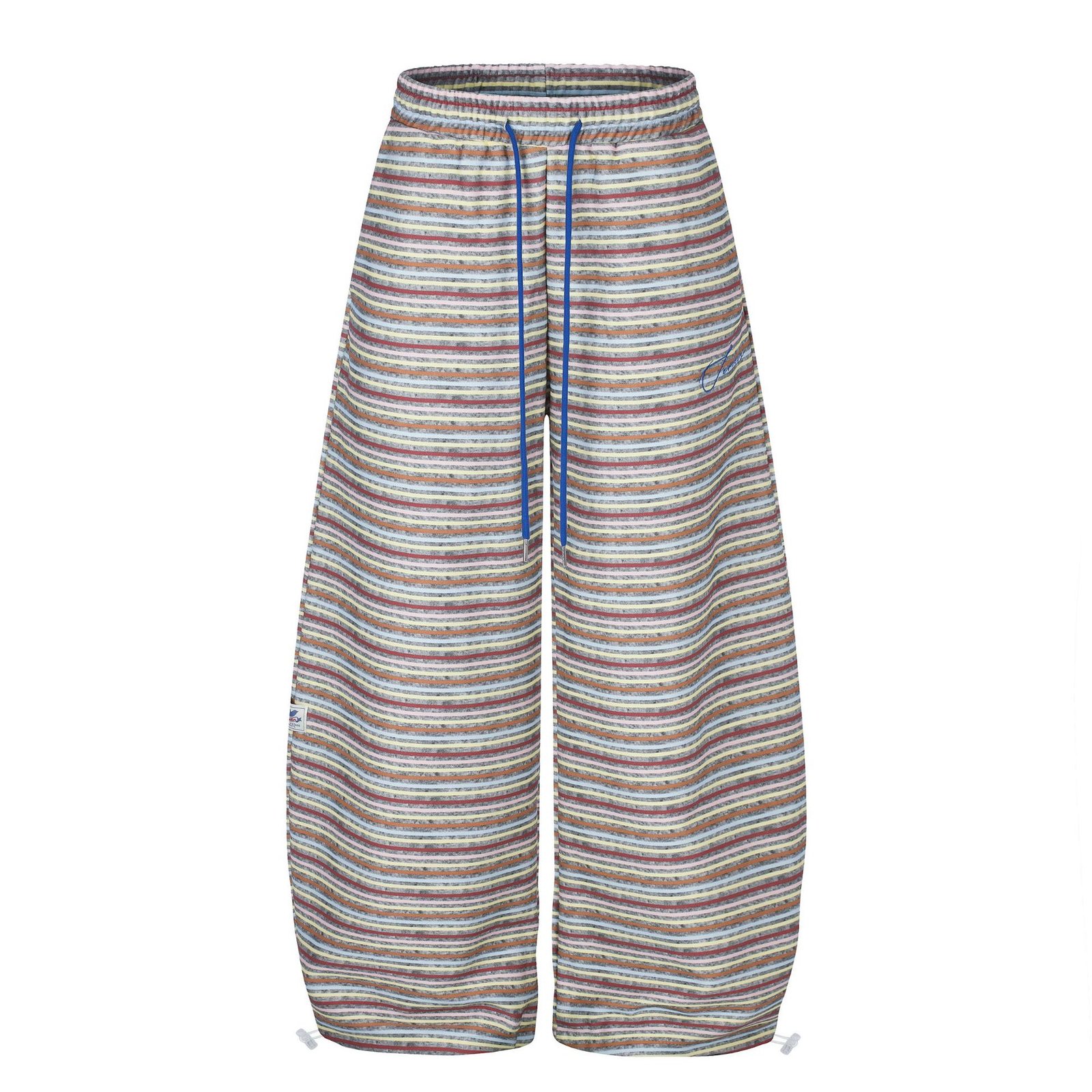 Contrast Stripe Curved Leg Sweatpants with Elastic Drawstring Waist Unisex Wide Leg Tapered Track Pants - Image 2