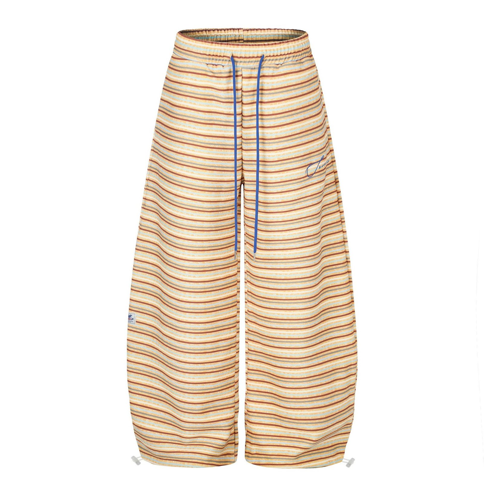 Contrast Stripe Curved Leg Sweatpants with Elastic Drawstring Waist Unisex Wide Leg Tapered Track Pants