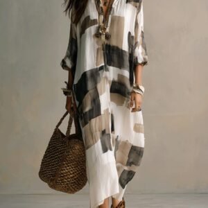 Lapel Long Sleeve Maxi Dress